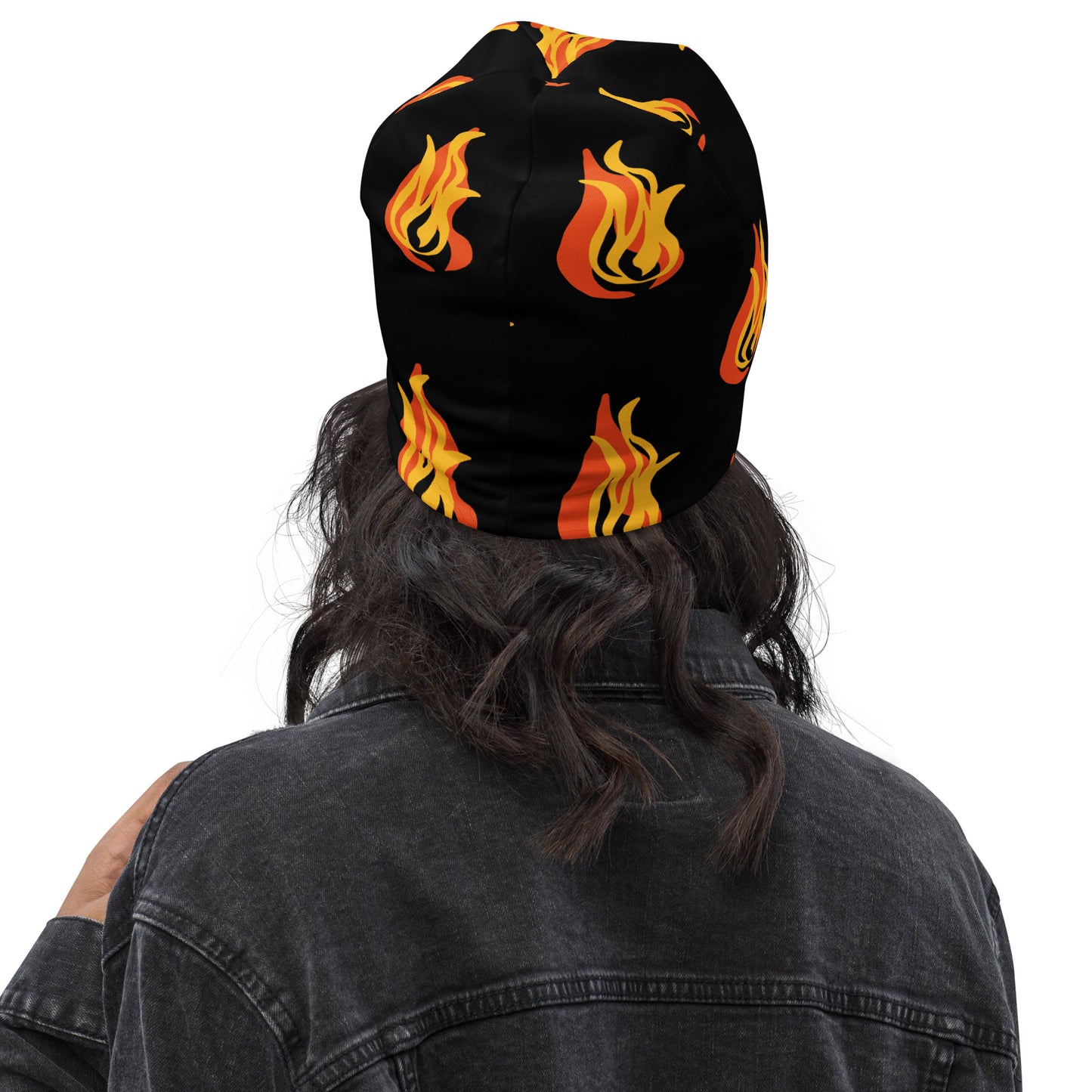 All-Over Print Beanie-Black & fire