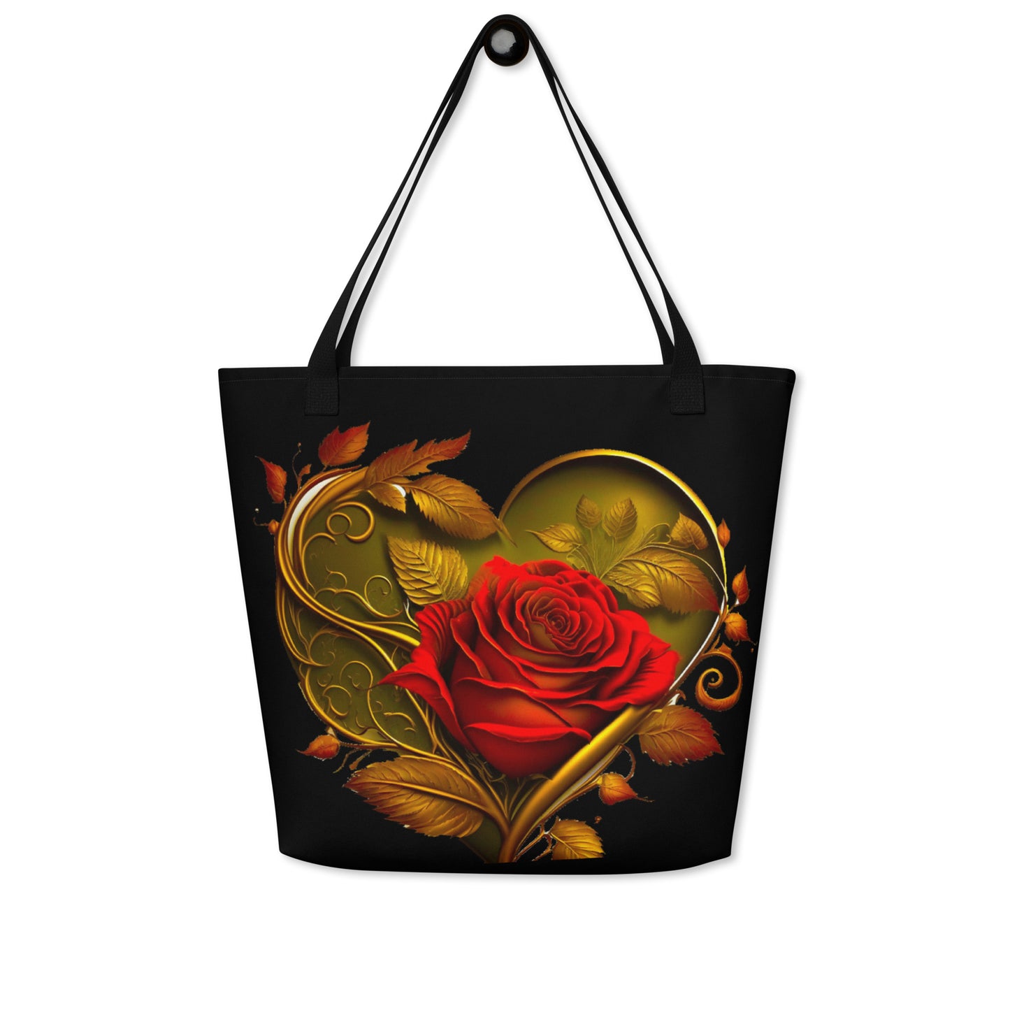 All-Over Print Large Tote Bag-Red rose heart