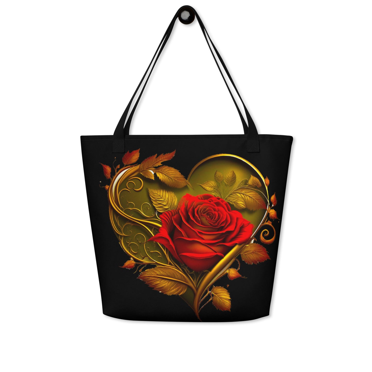 All-Over Print Large Tote Bag-Red rose heart