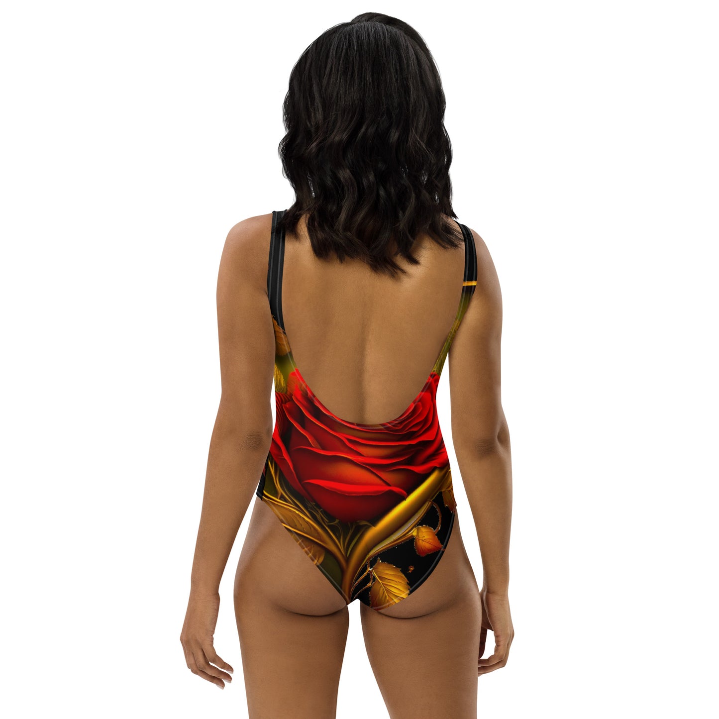 One-Piece Swimsuit-Red rose heart