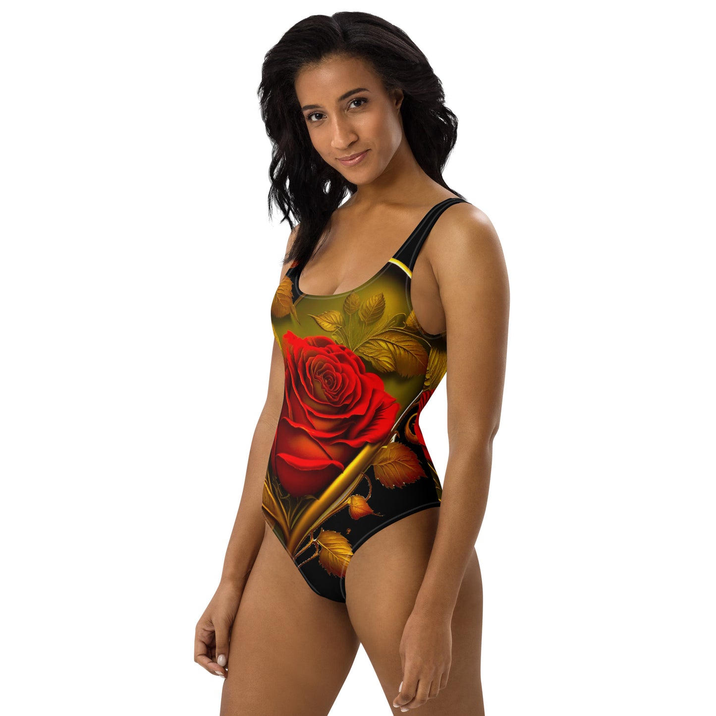 One-Piece Swimsuit-Red rose heart