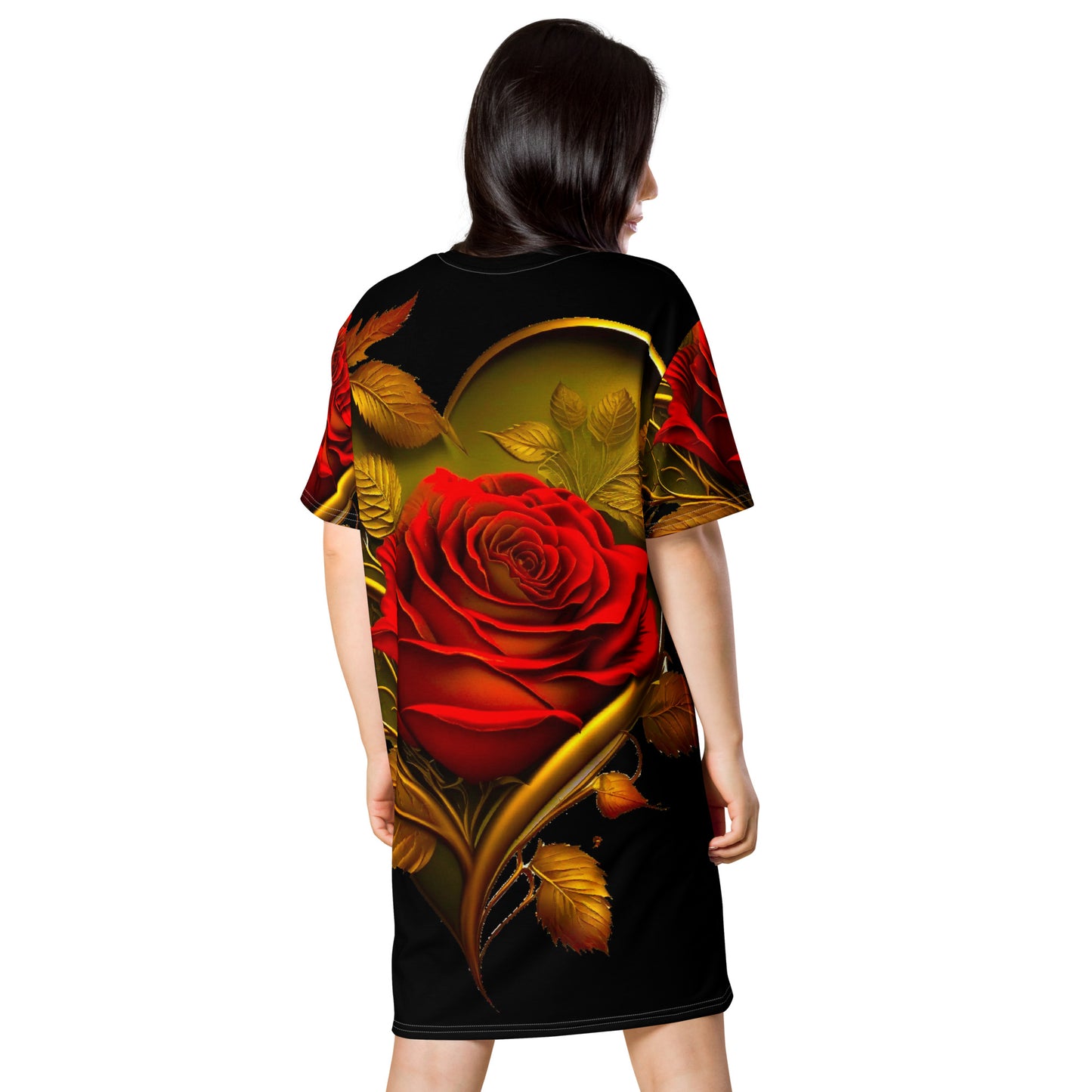 T-shirt dress-Red rose heart