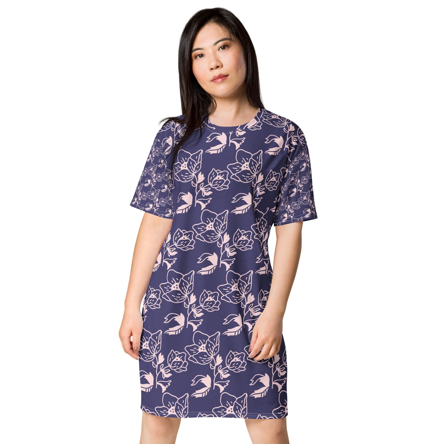 T-shirt dress-Blue floral