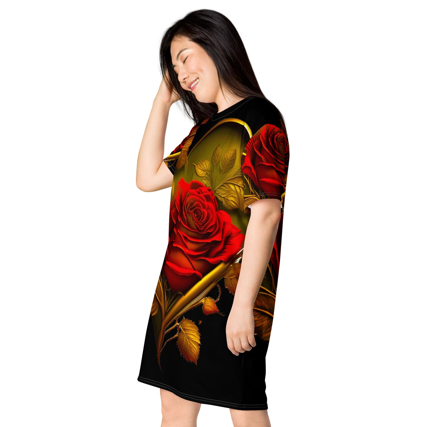 T-shirt dress-Red rose heart