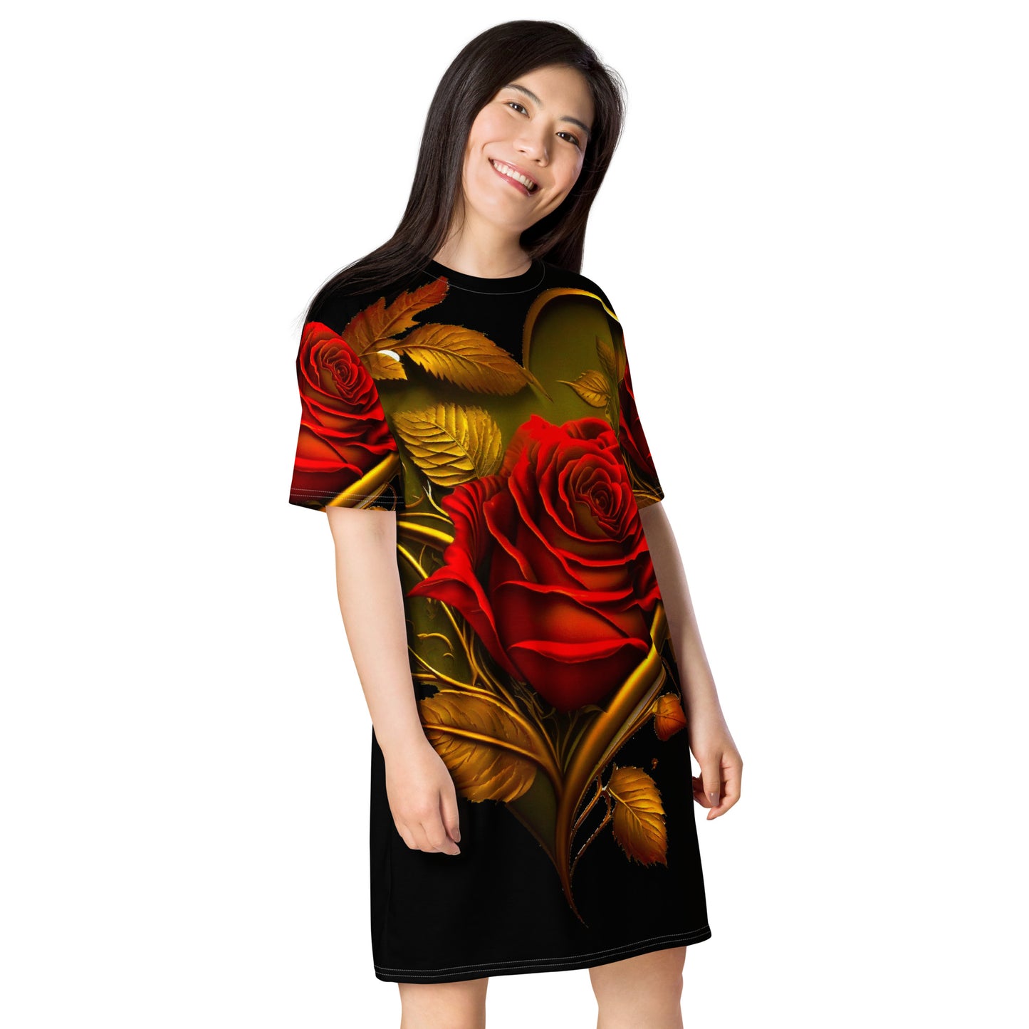 T-shirt dress-Red rose heart