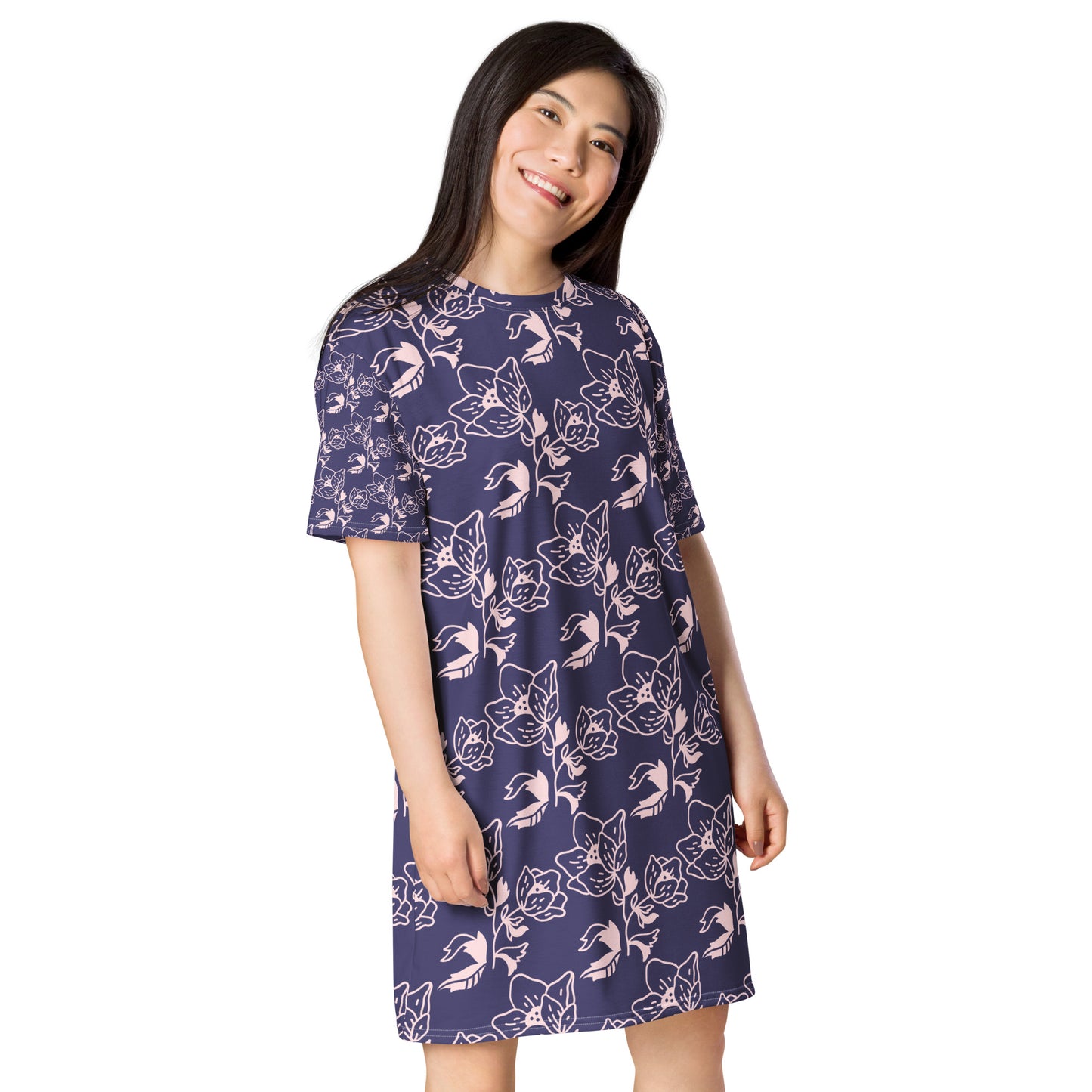 T-shirt dress-Blue floral