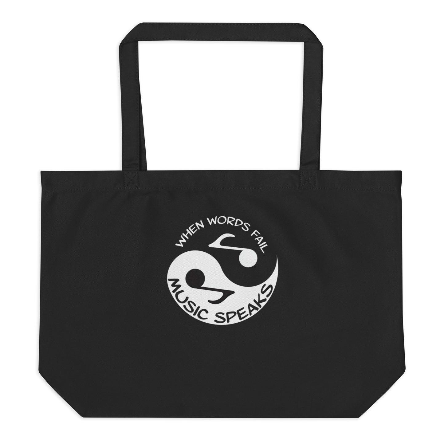 Large organic tote bag-yin yang and music yin yang on other side