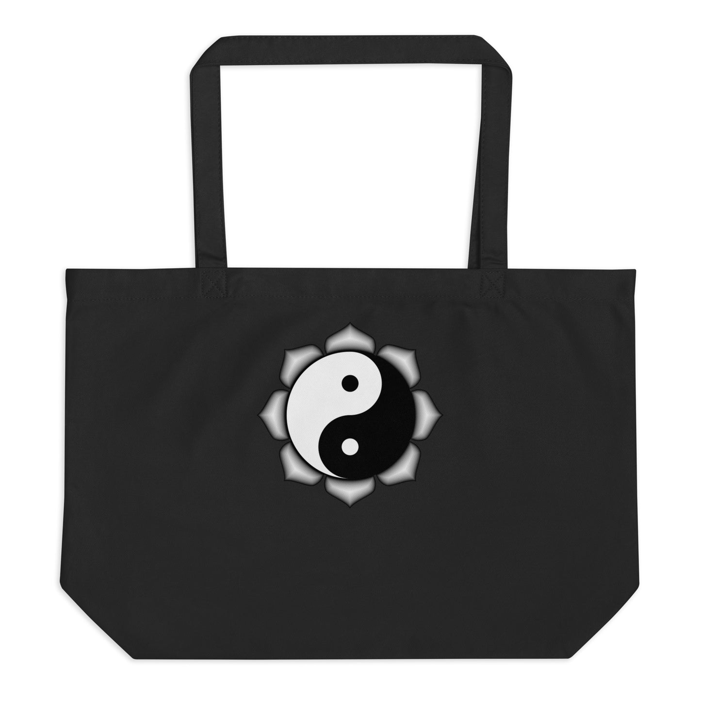 Large organic tote bag-yin yang and music yin yang on other side