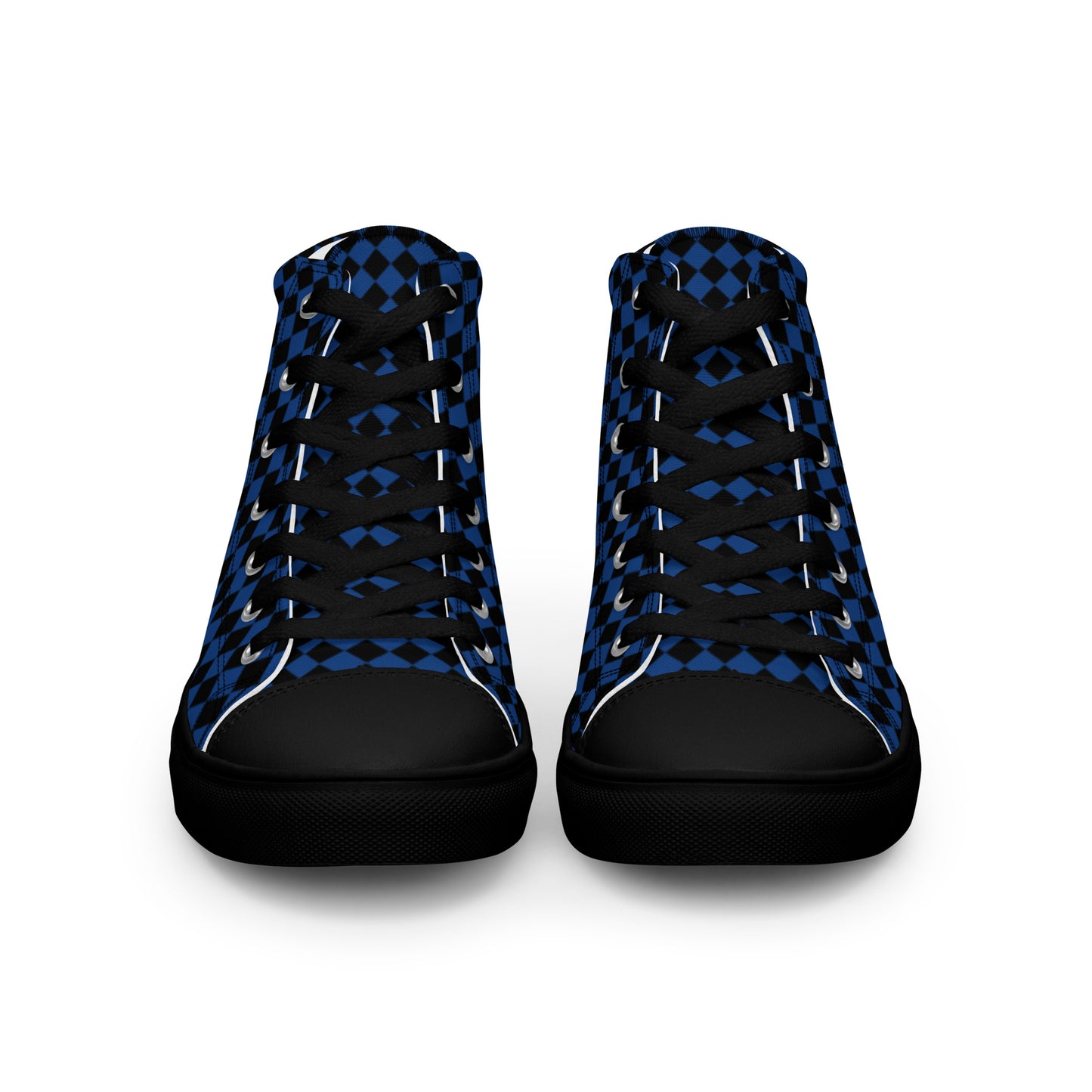 Men’s high top canvas shoes-Checkered blue