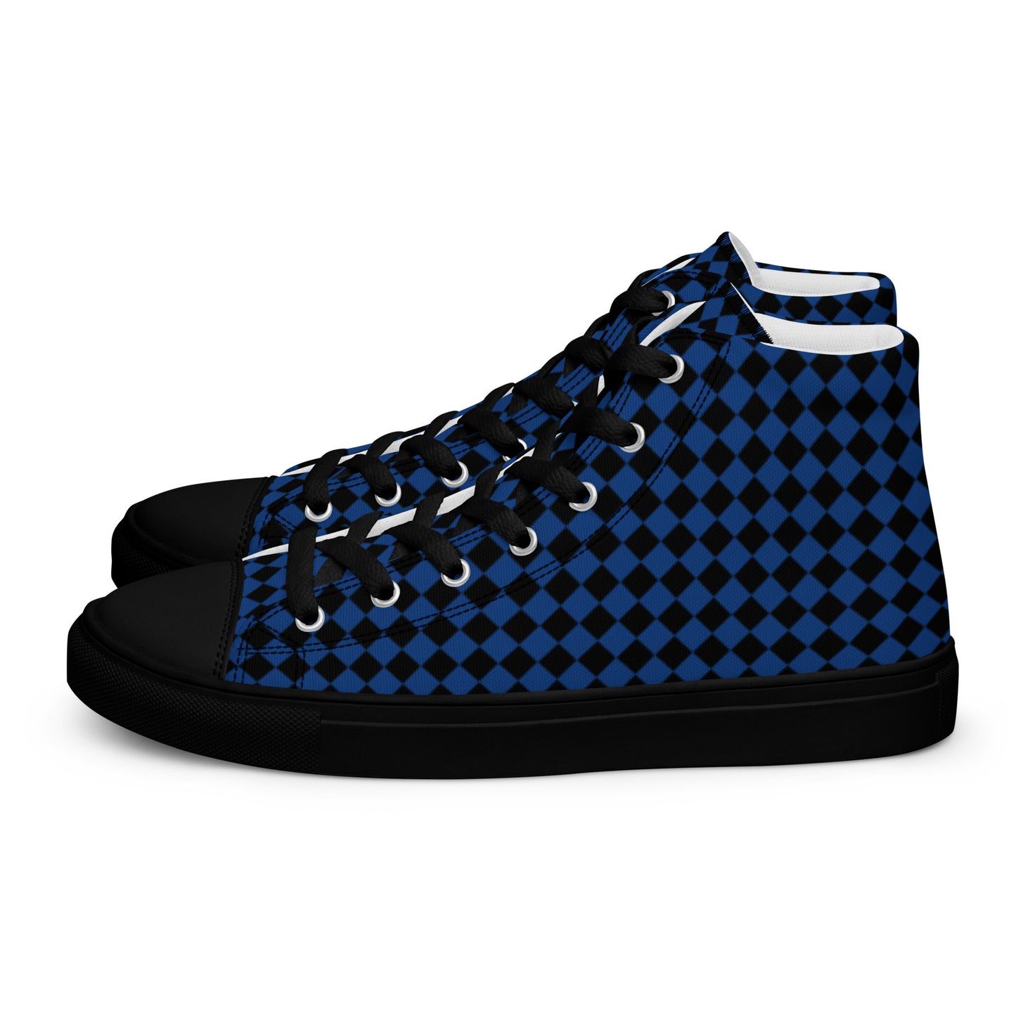 Men’s high top canvas shoes-Checkered blue