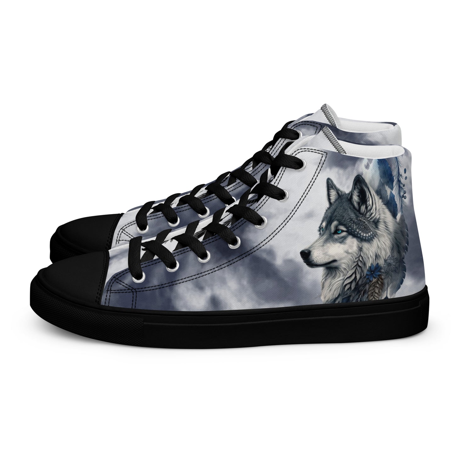 Men’s high top canvas shoes-Wolf & dream catcher