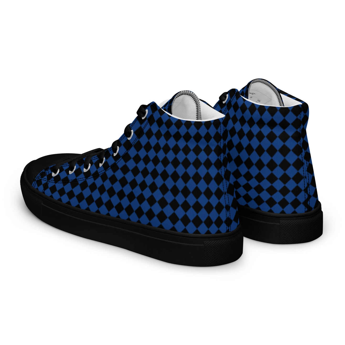 Men’s high top canvas shoes-Checkered blue