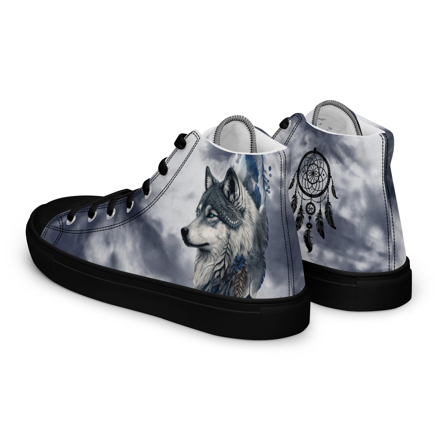 Men’s high top canvas shoes-Wolf & dream catcher