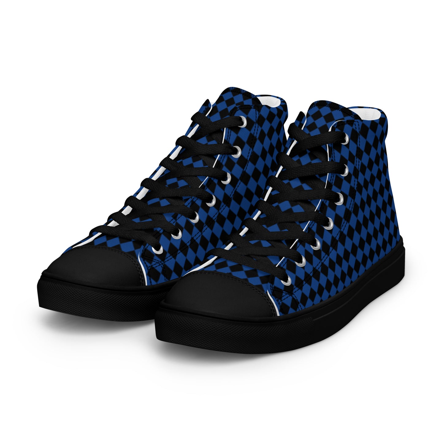 Men’s high top canvas shoes-Checkered blue