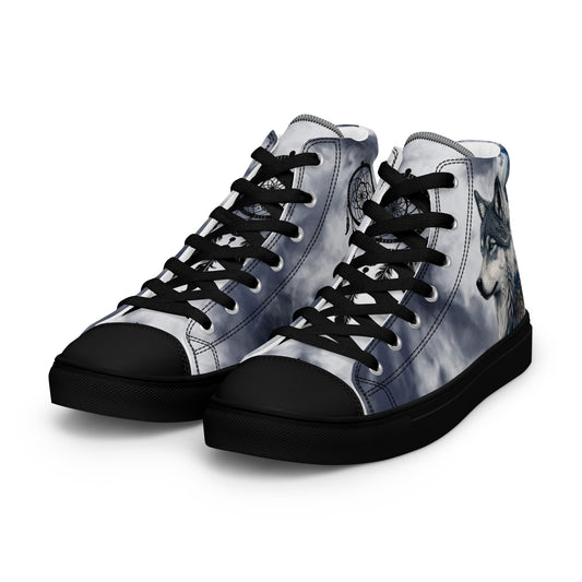 Men’s high top canvas shoes-Wolf & dream catcher