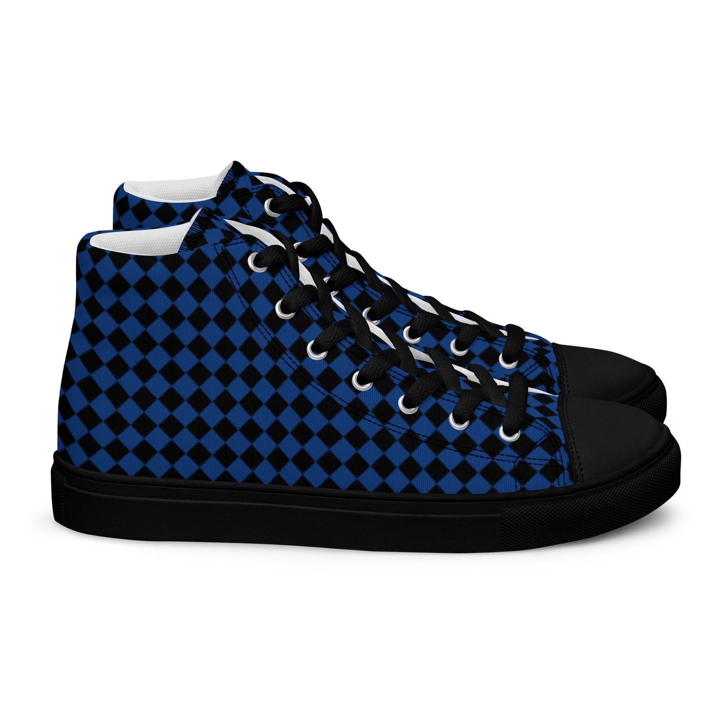 Men’s high top canvas shoes-Checkered blue