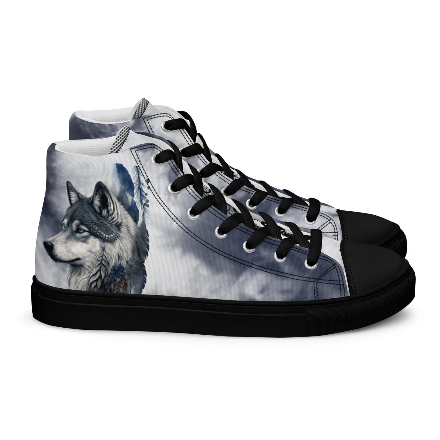 Men’s high top canvas shoes-Wolf & dream catcher