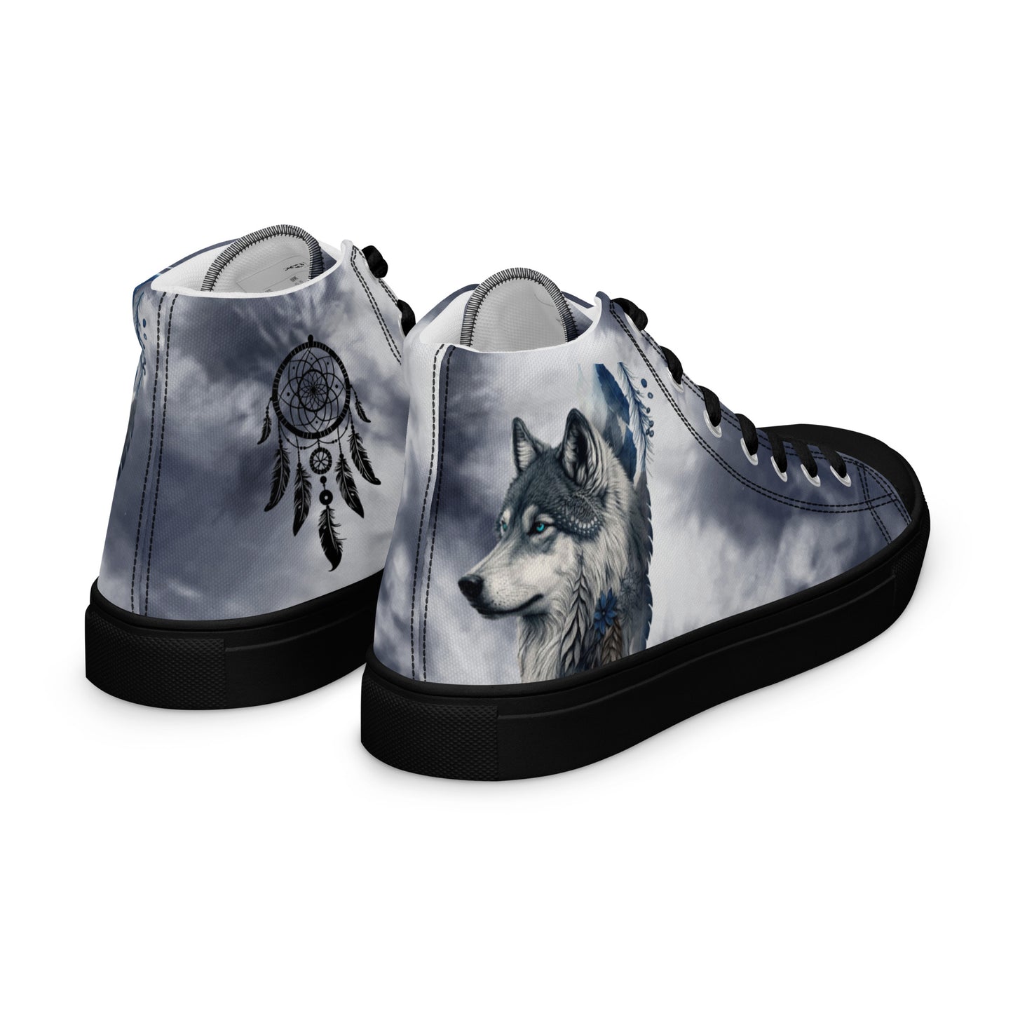 Men’s high top canvas shoes-Wolf & dream catcher