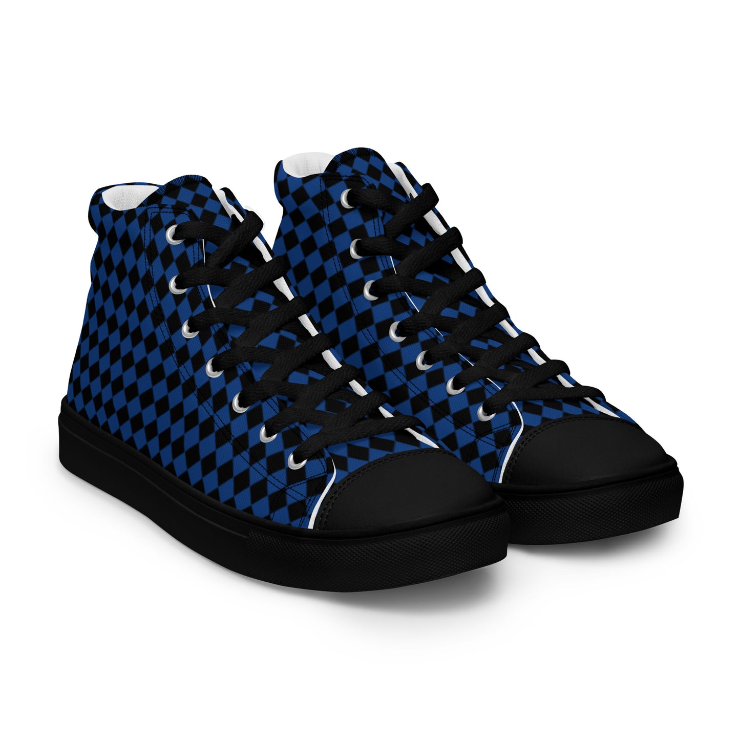 Men’s high top canvas shoes-Checkered blue