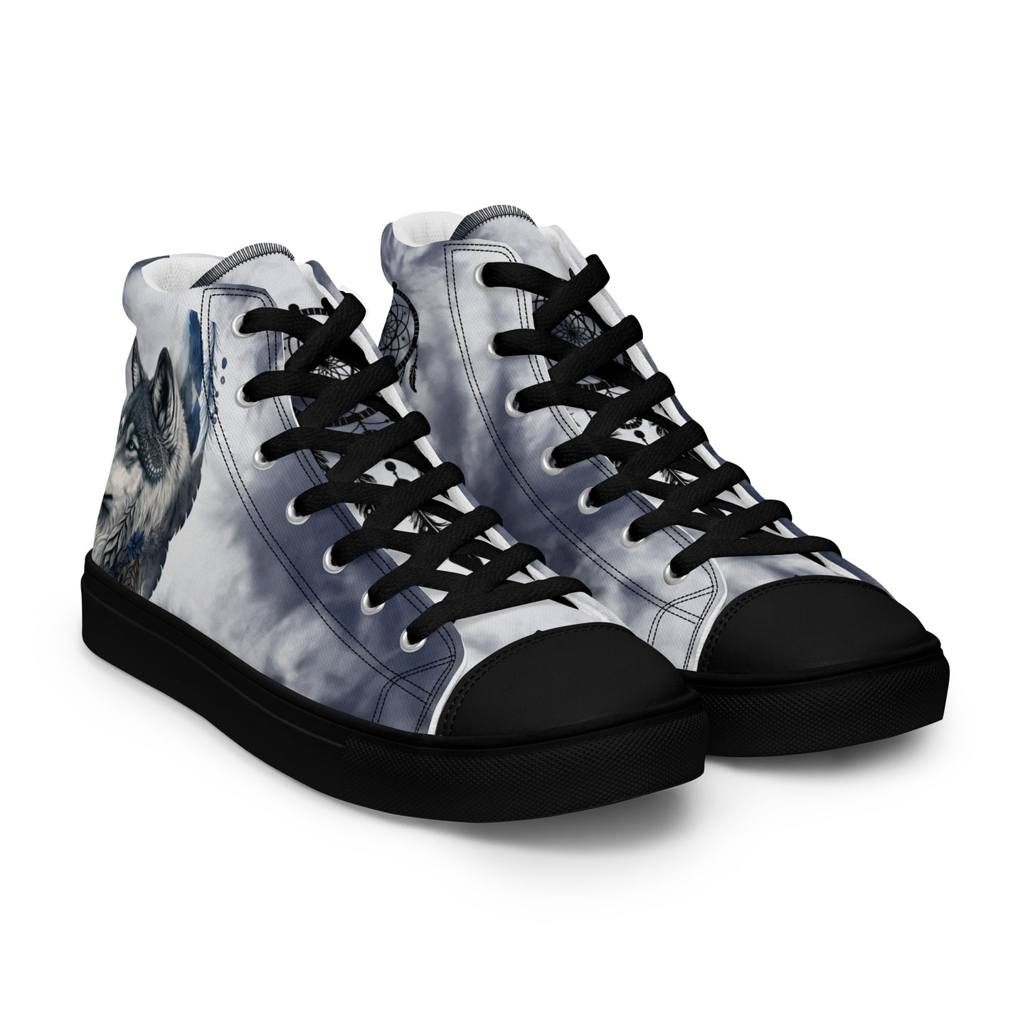 Men’s high top canvas shoes-Wolf & dream catcher