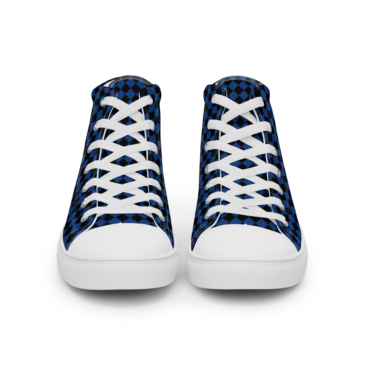 Men’s high top canvas shoes-Checkered blue