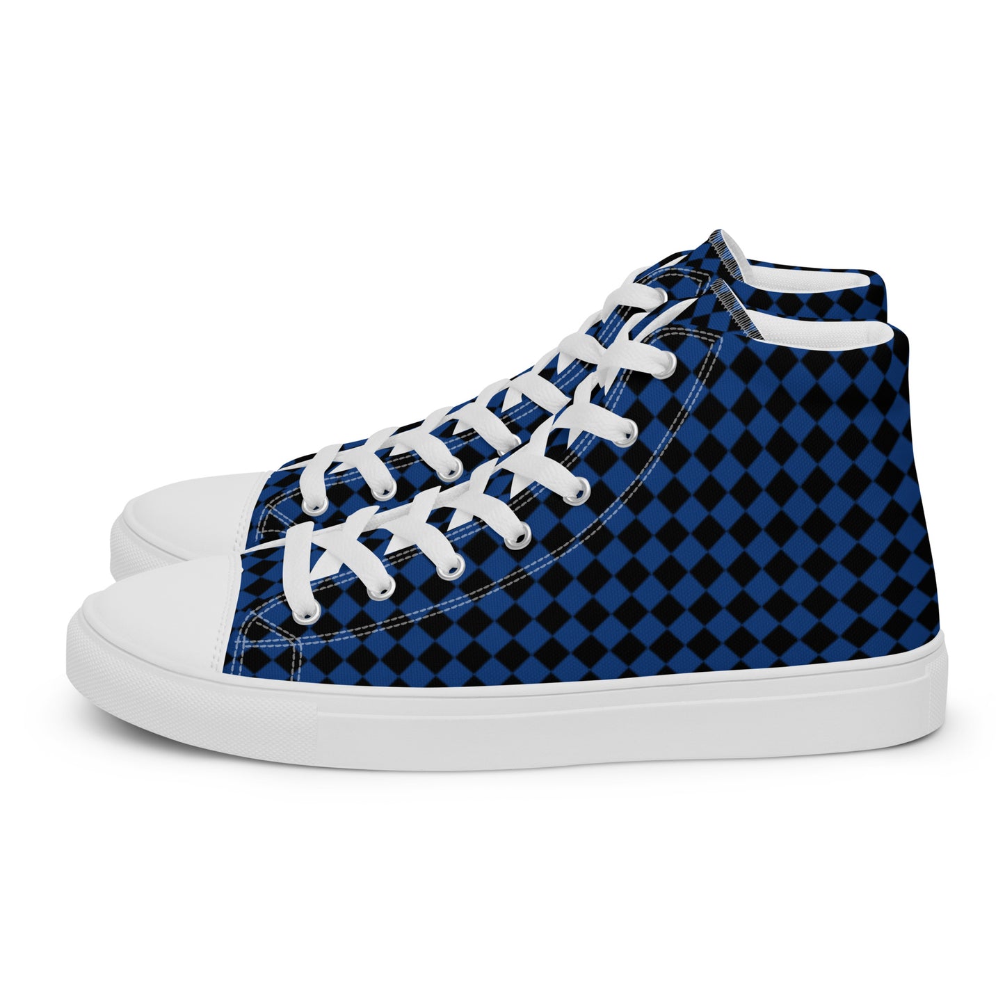 Men’s high top canvas shoes-Checkered blue