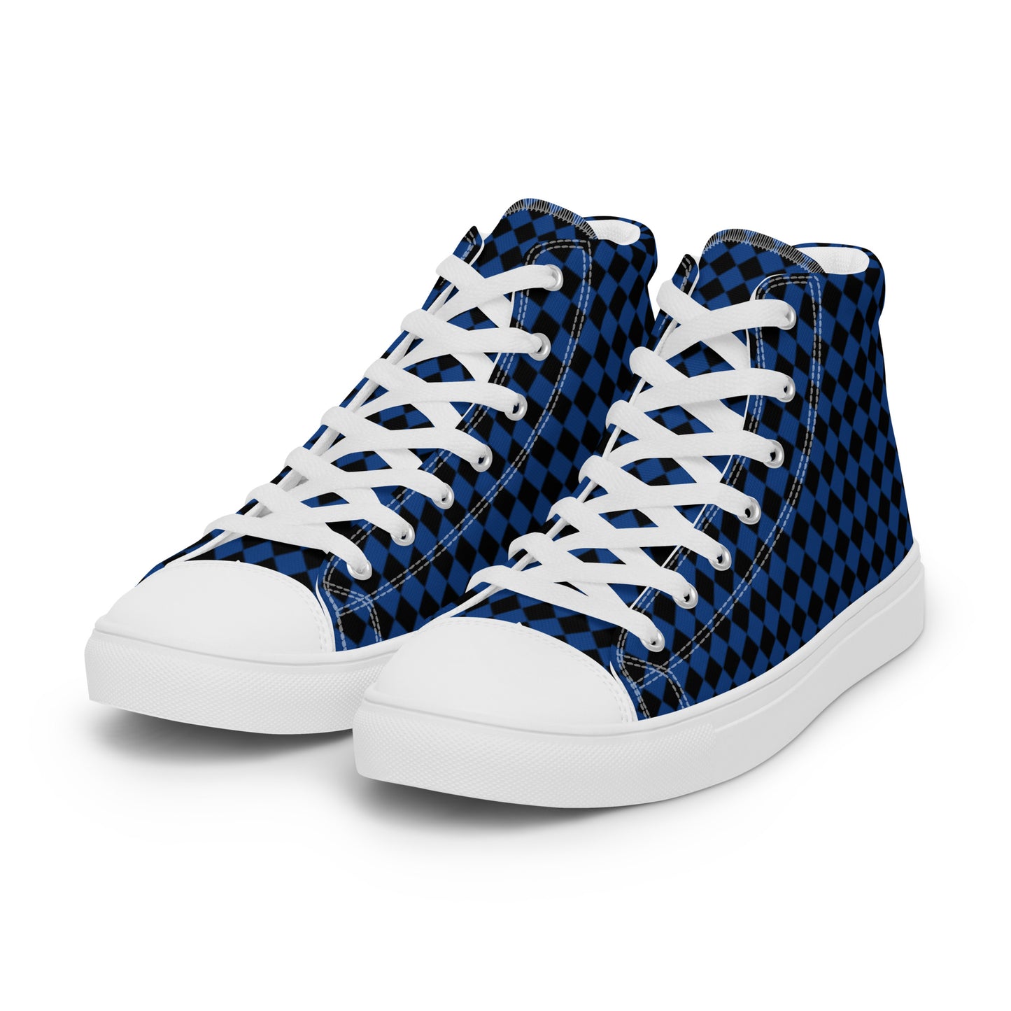 Men’s high top canvas shoes-Checkered blue