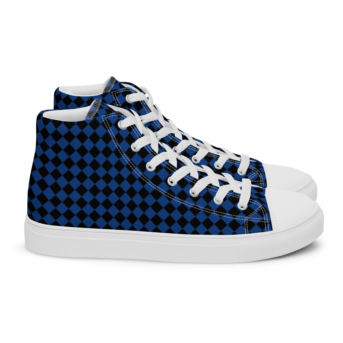 Men’s high top canvas shoes-Checkered blue