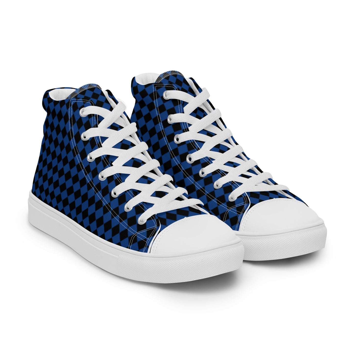 Men’s high top canvas shoes-Checkered blue