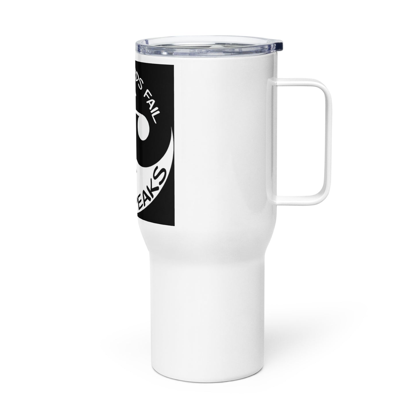 Travel mug with a handle-when words fail music speaks yin yang