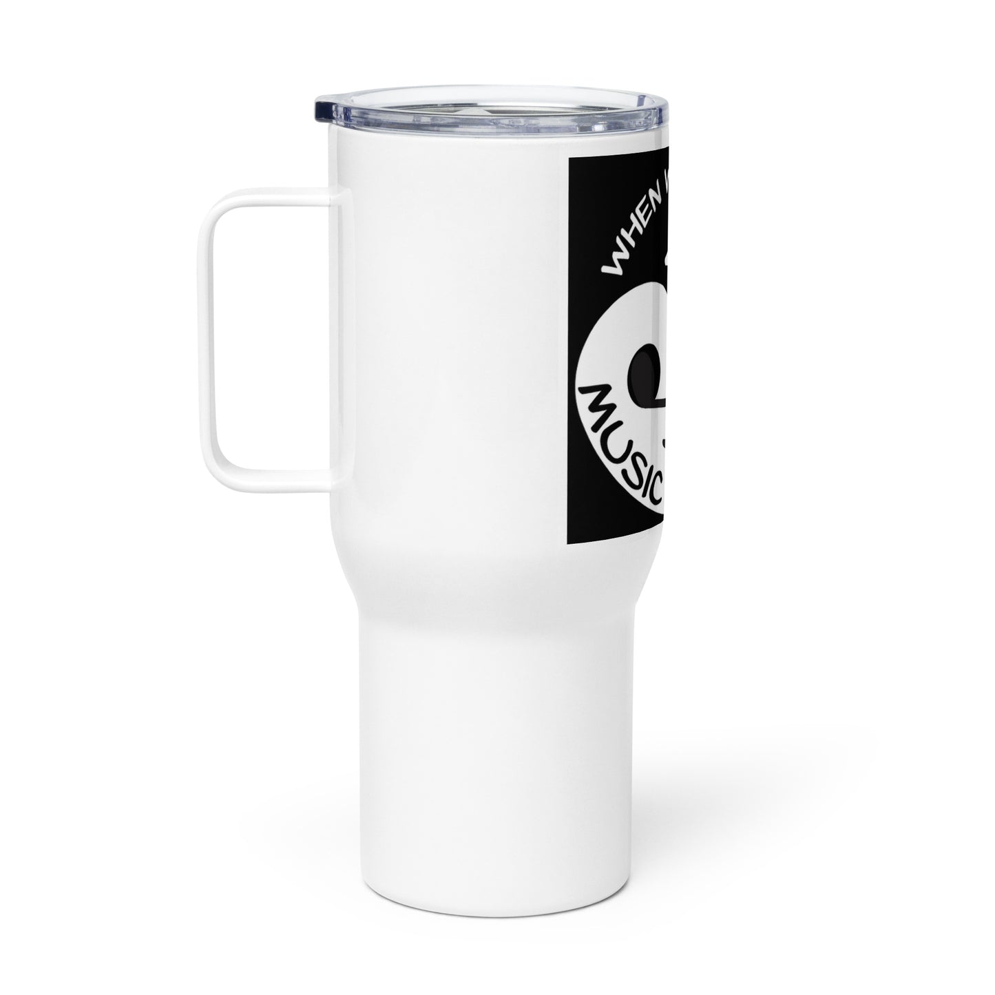 Travel mug with a handle-when words fail music speaks yin yang