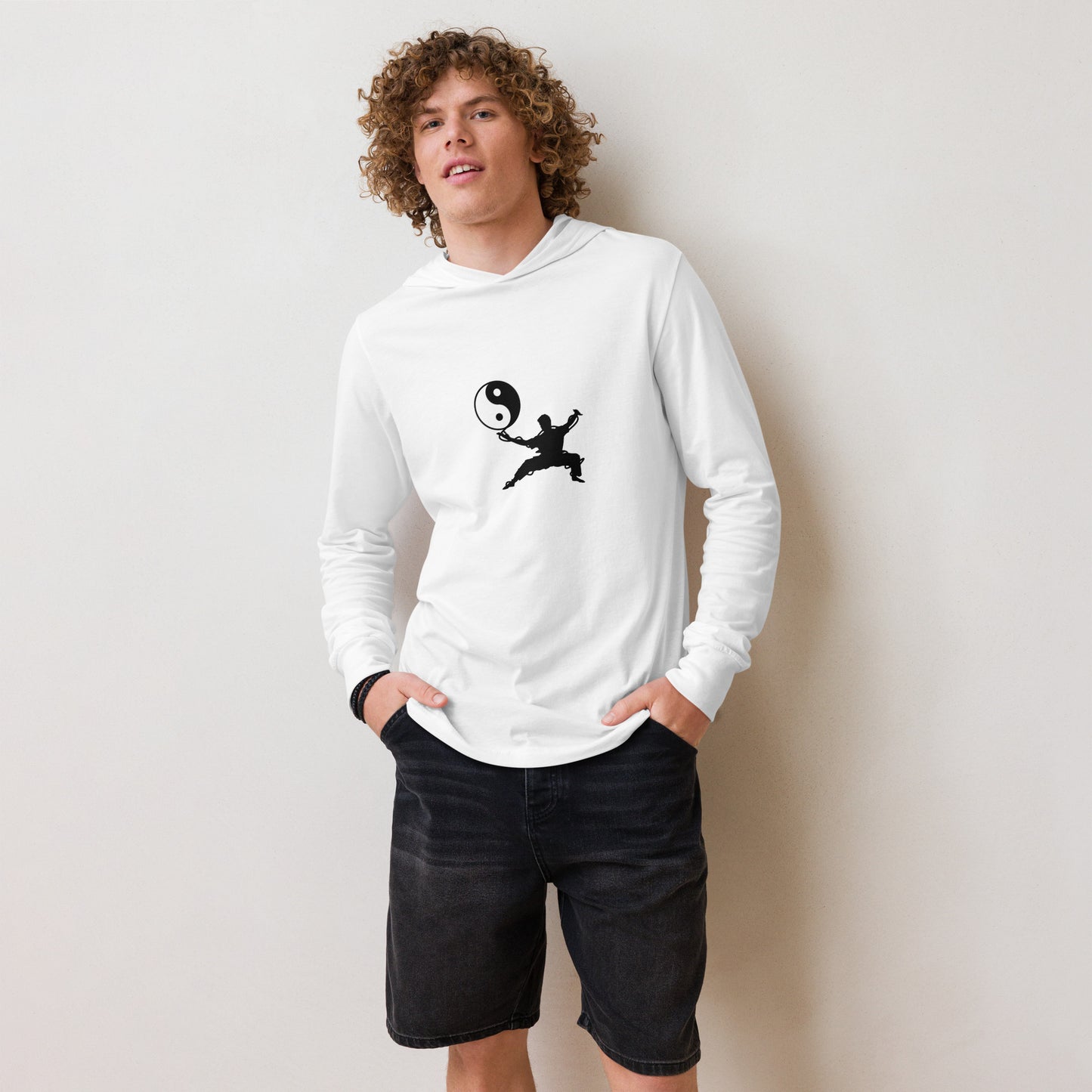 Hooded long sleeve tee-warrior holding yin yang