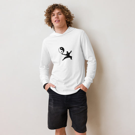 Hooded long sleeve tee-warrior holding yin yang