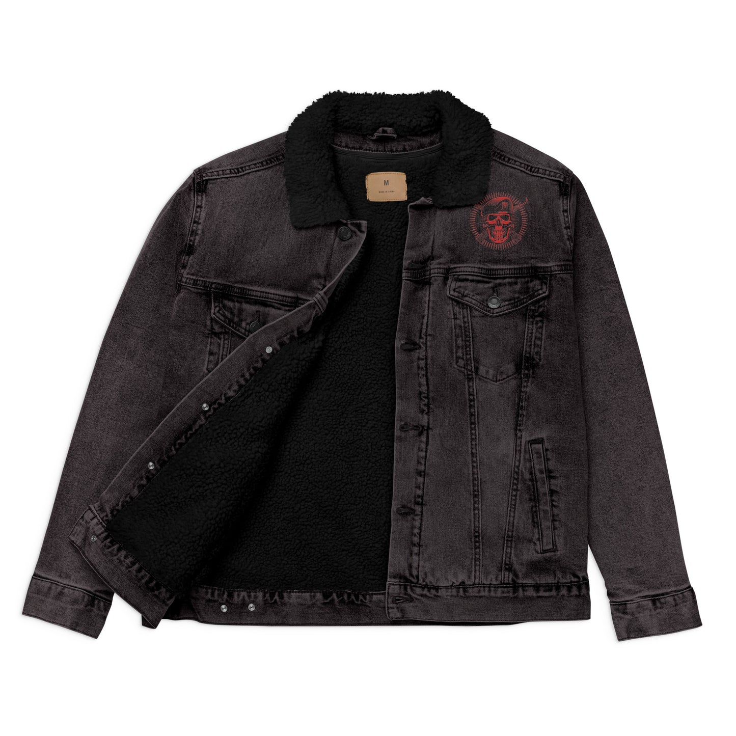 Unisex denim sherpa jacket-skull