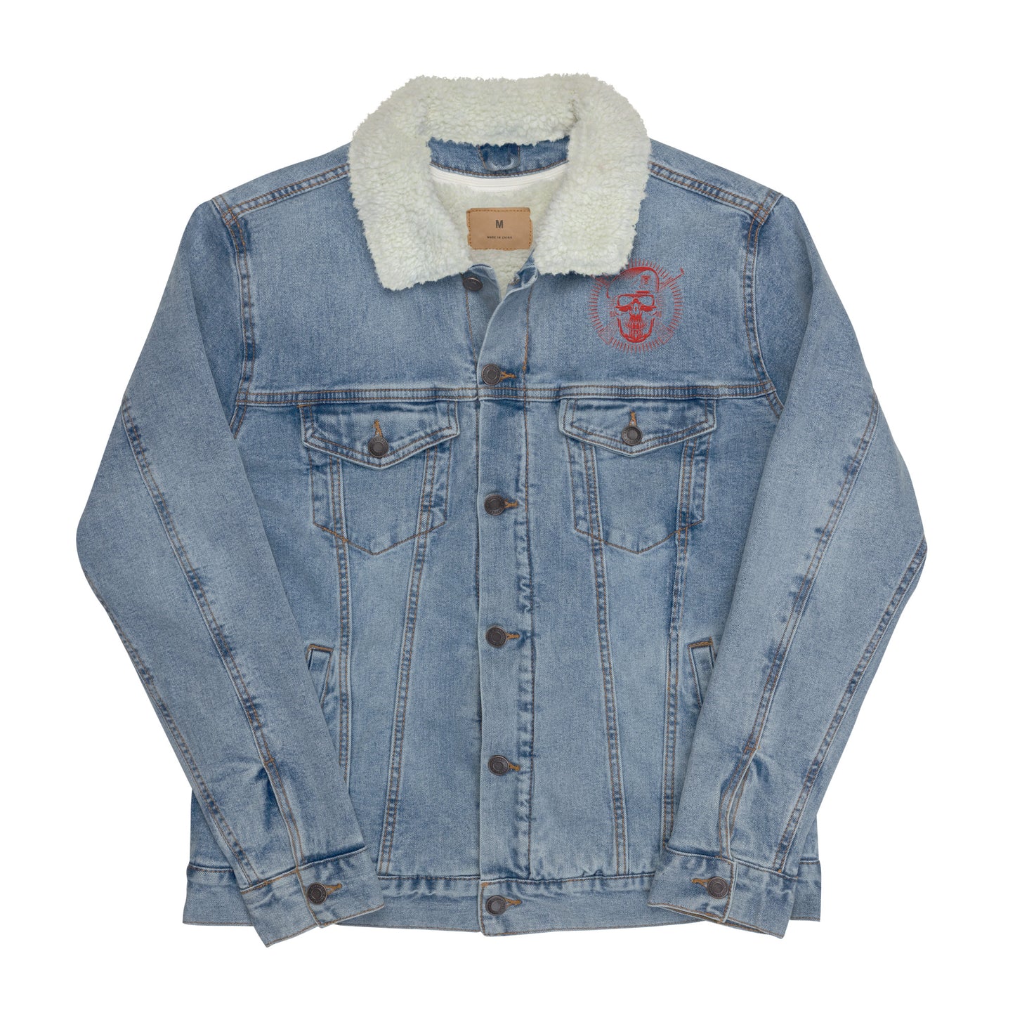 Unisex denim sherpa jacket-skull