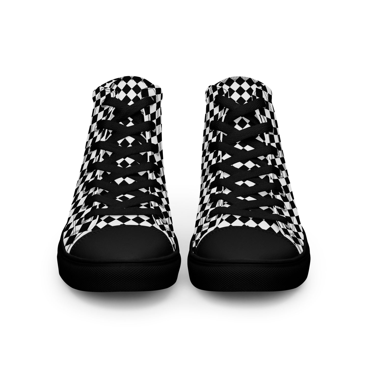 Women’s high top canvas shoes-Checkered black