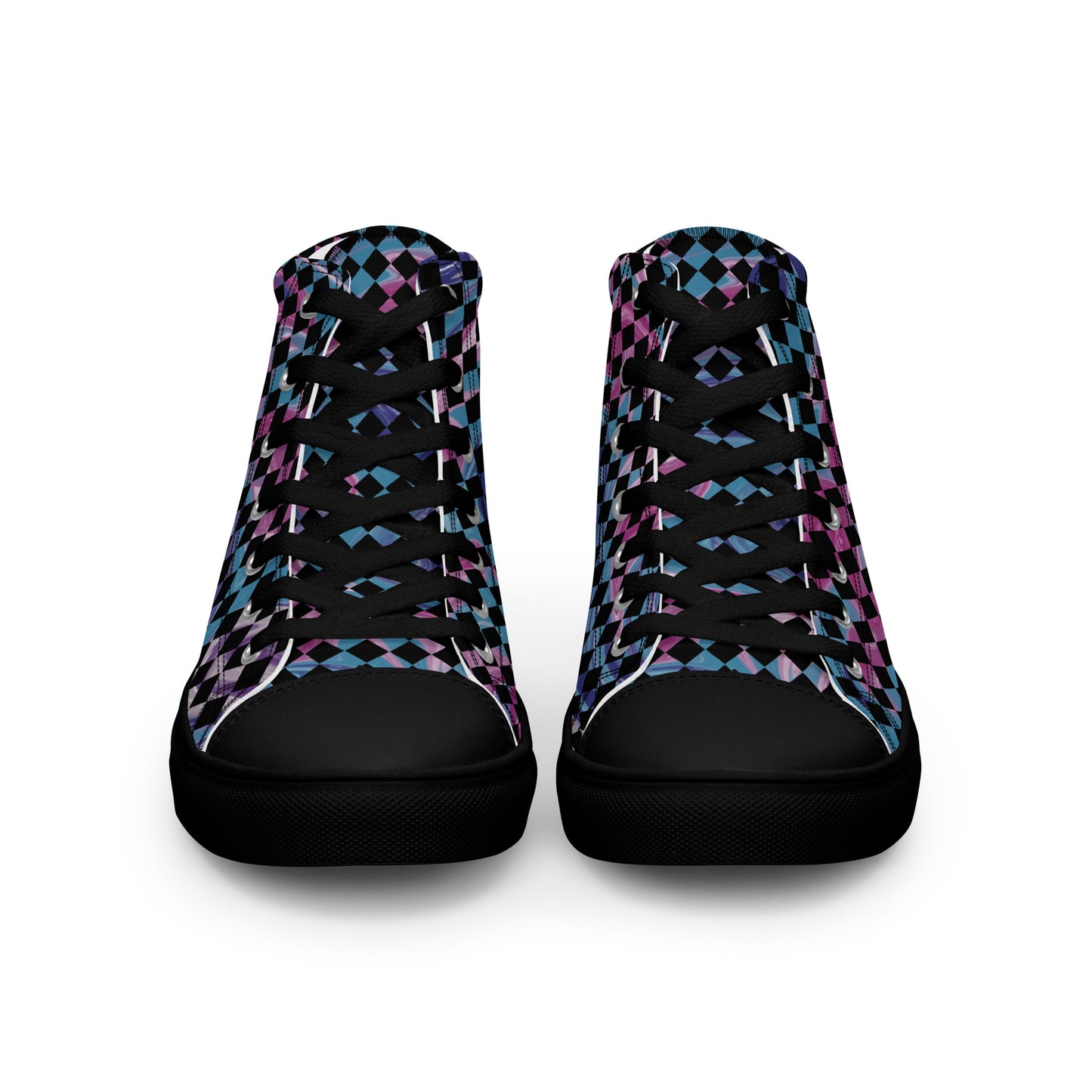 Women’s high top canvas shoes-Tie Dye checkered