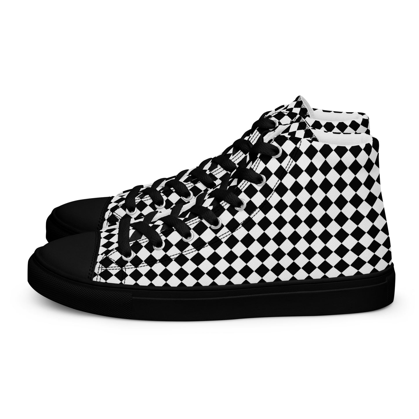 Women’s high top canvas shoes-Checkered black