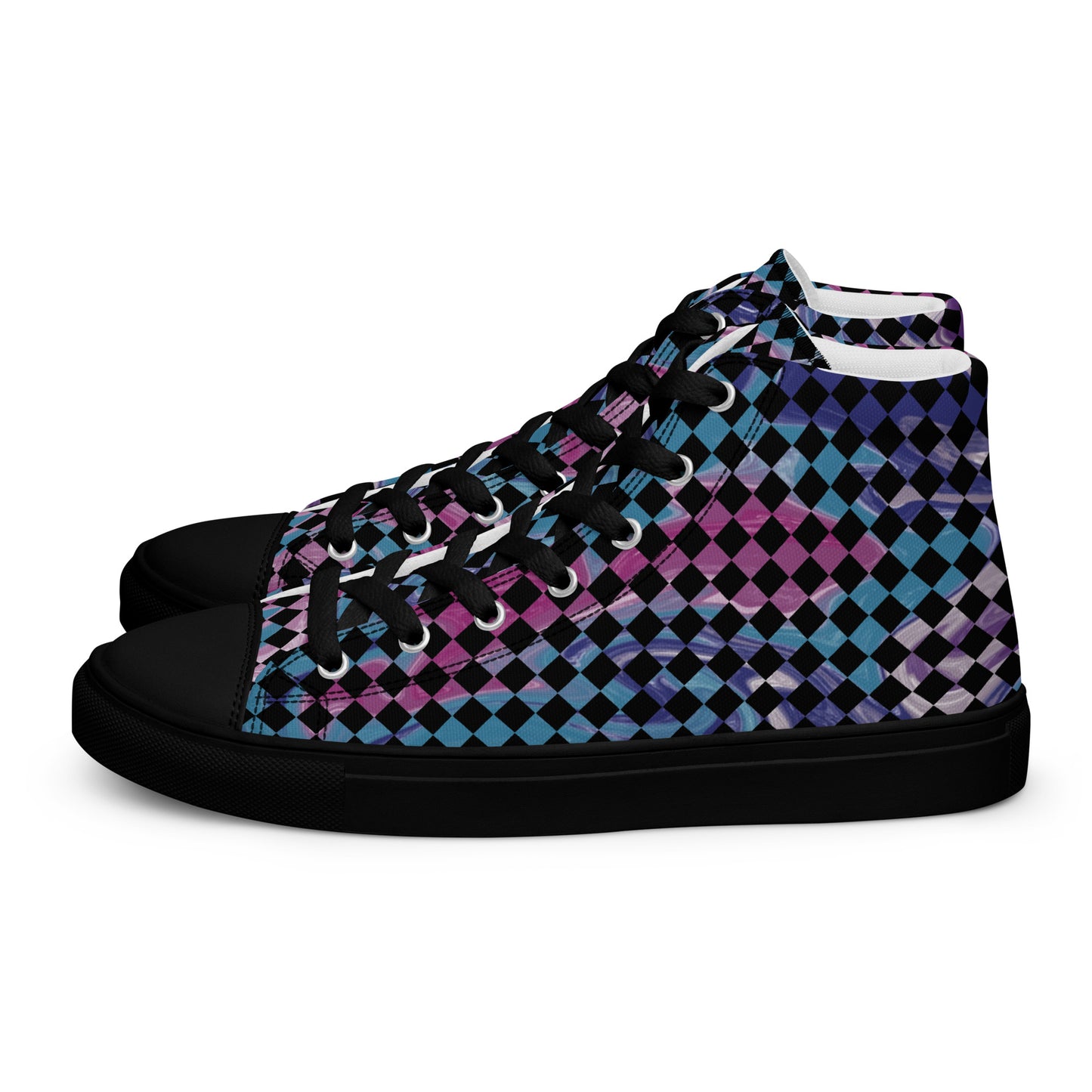 Women’s high top canvas shoes-Tie Dye checkered