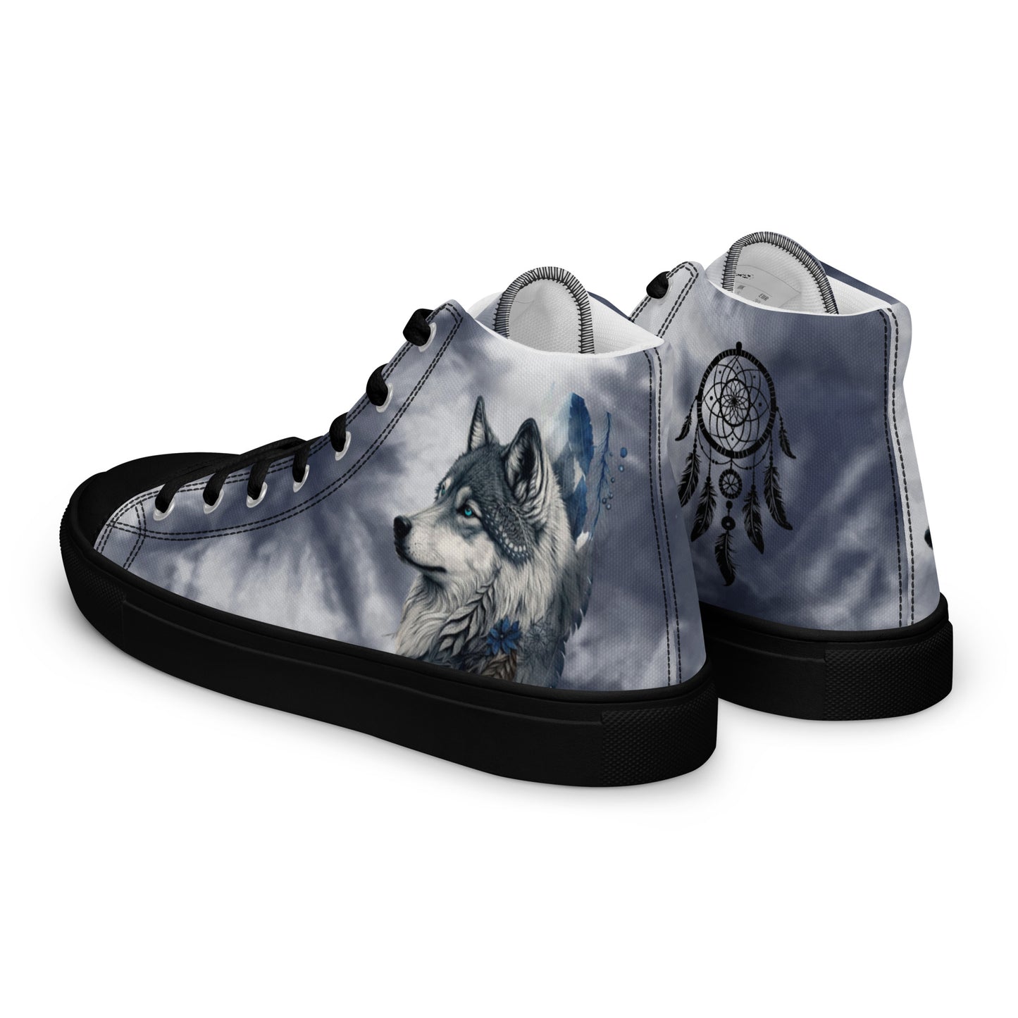 Women’s high top canvas shoes-Wolf & dream catcher