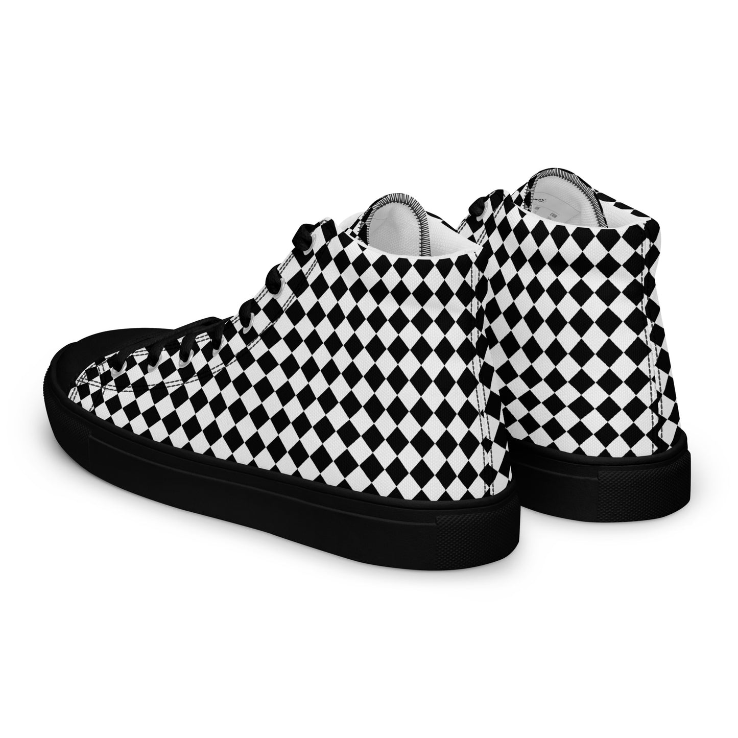 Women’s high top canvas shoes-Checkered black