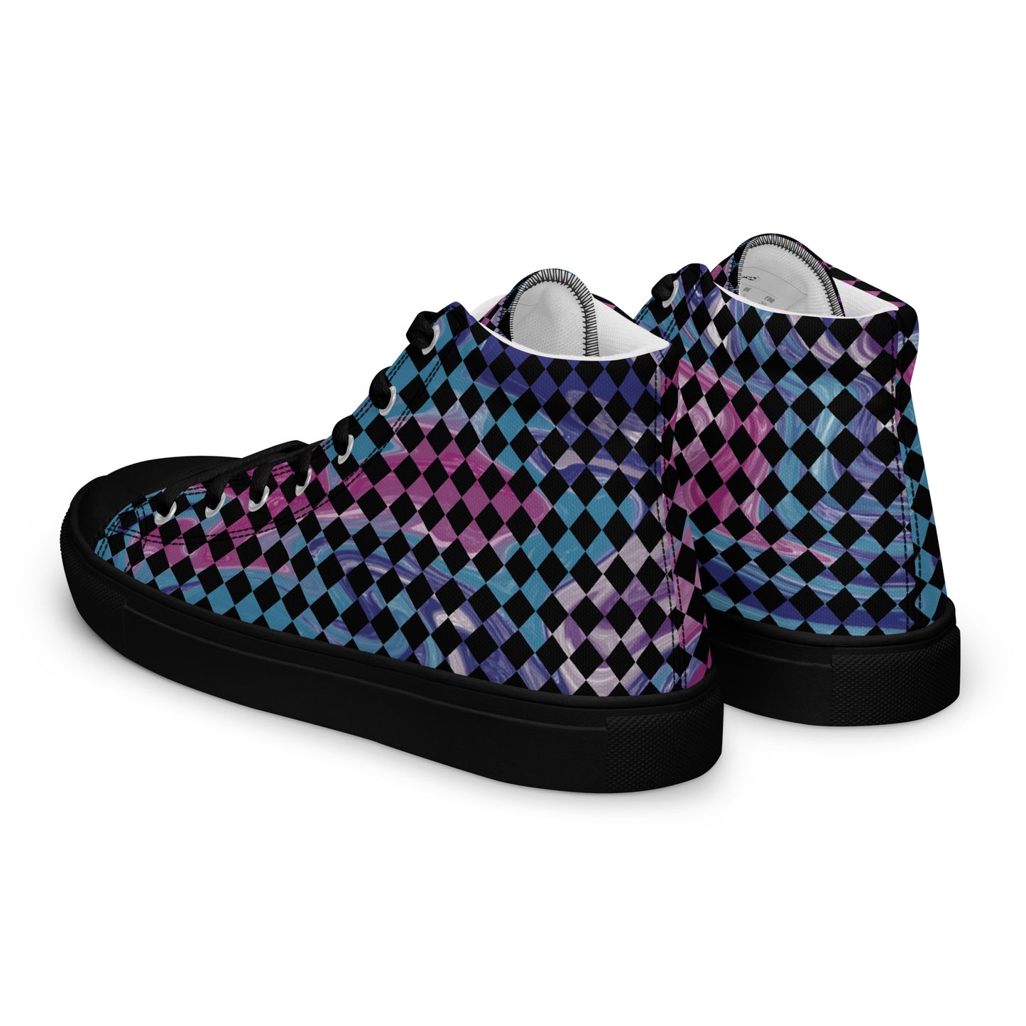 Women’s high top canvas shoes-Tie Dye checkered