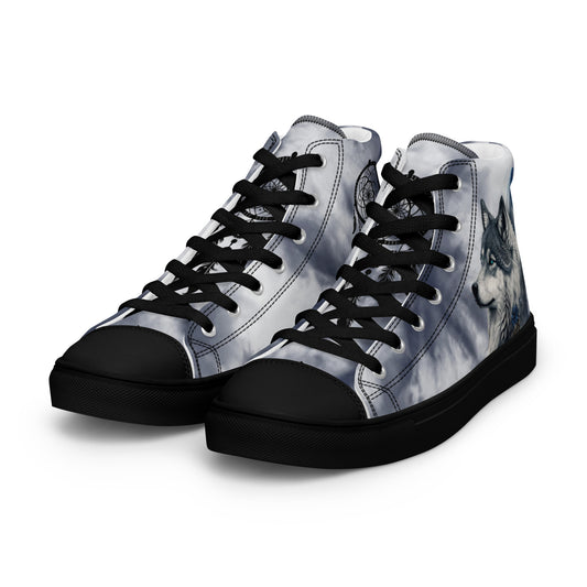 Women’s high top canvas shoes-Wolf & dream catcher