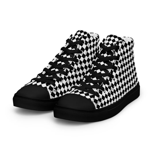 Women’s high top canvas shoes-Checkered black