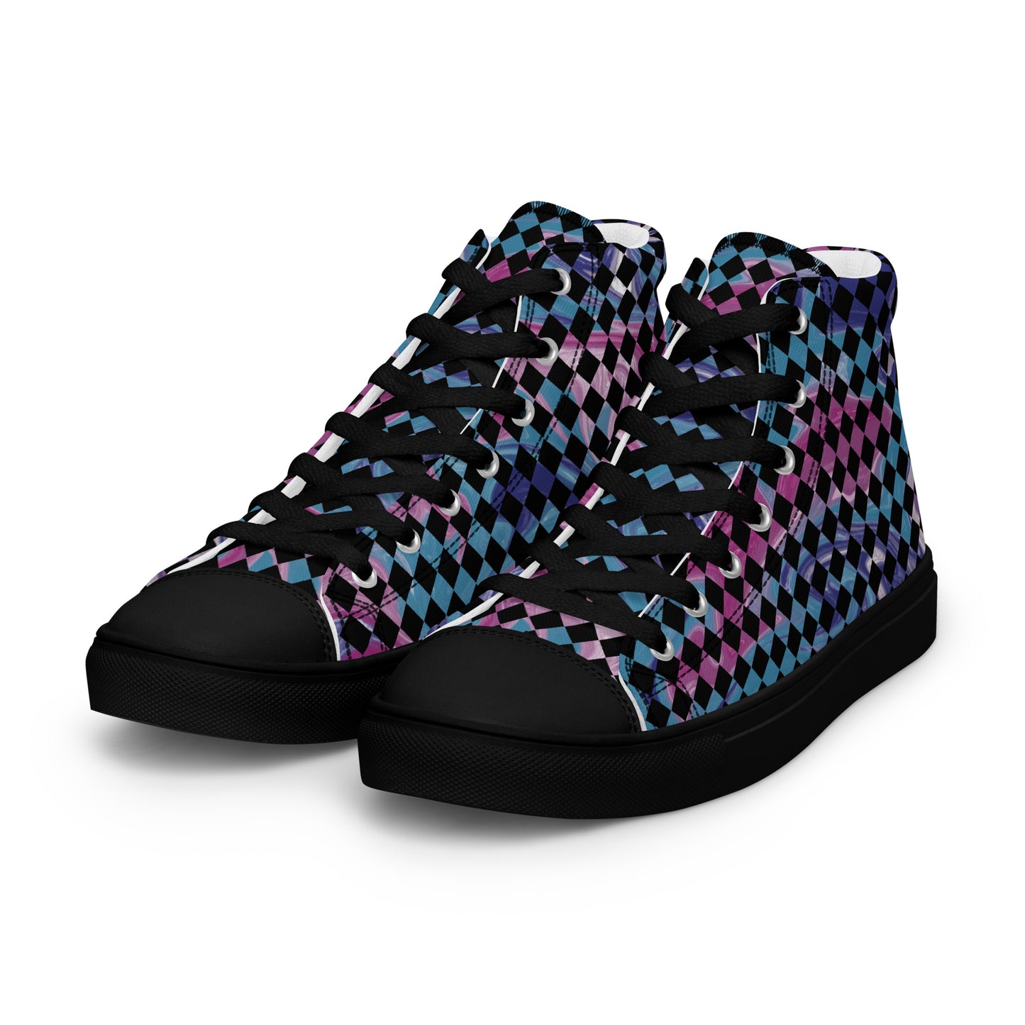 Women’s high top canvas shoes-Tie Dye checkered