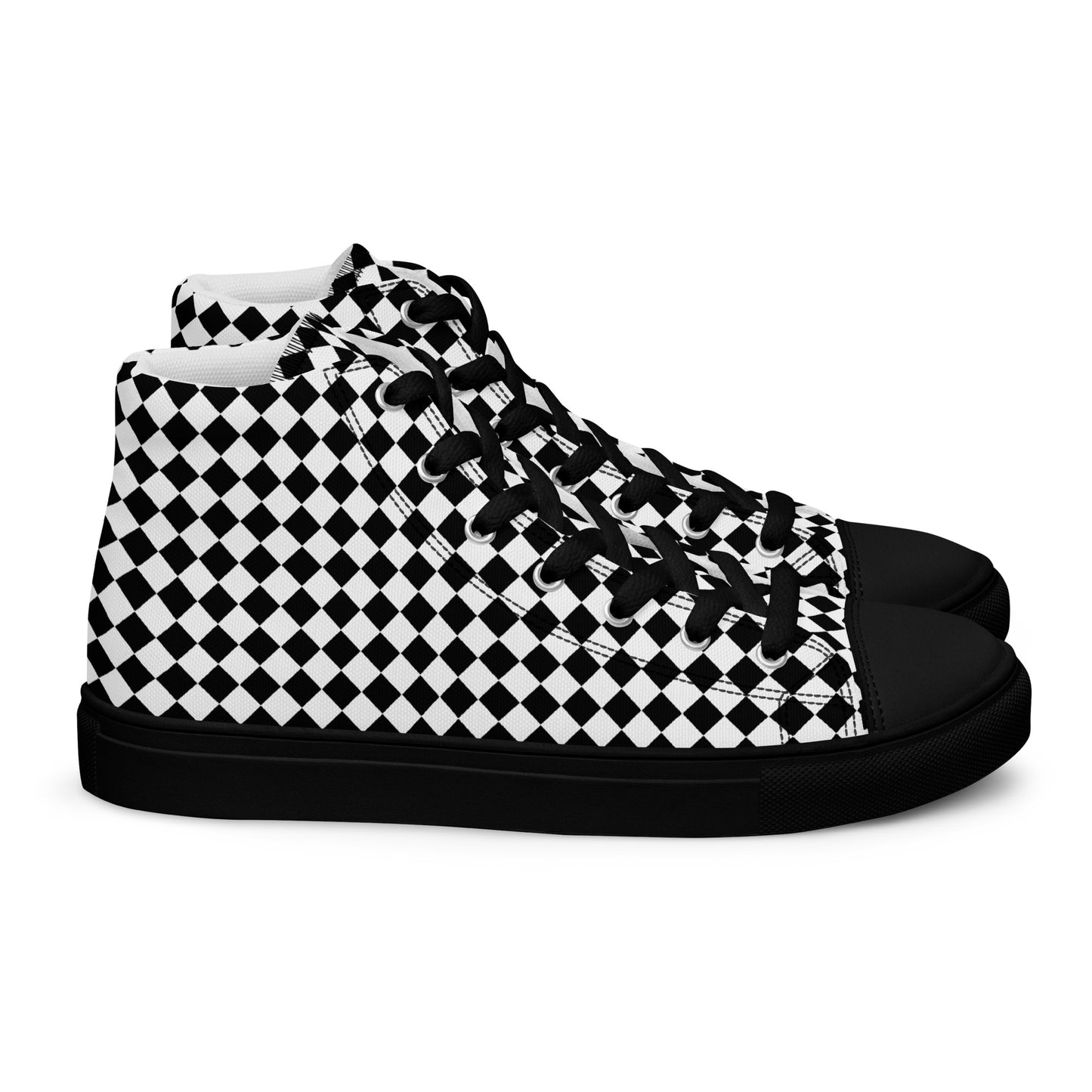 Women’s high top canvas shoes-Checkered black