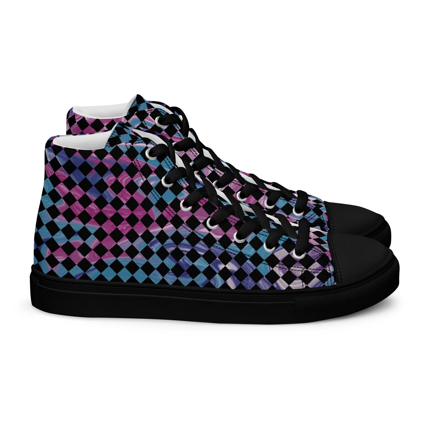 Women’s high top canvas shoes-Tie Dye checkered