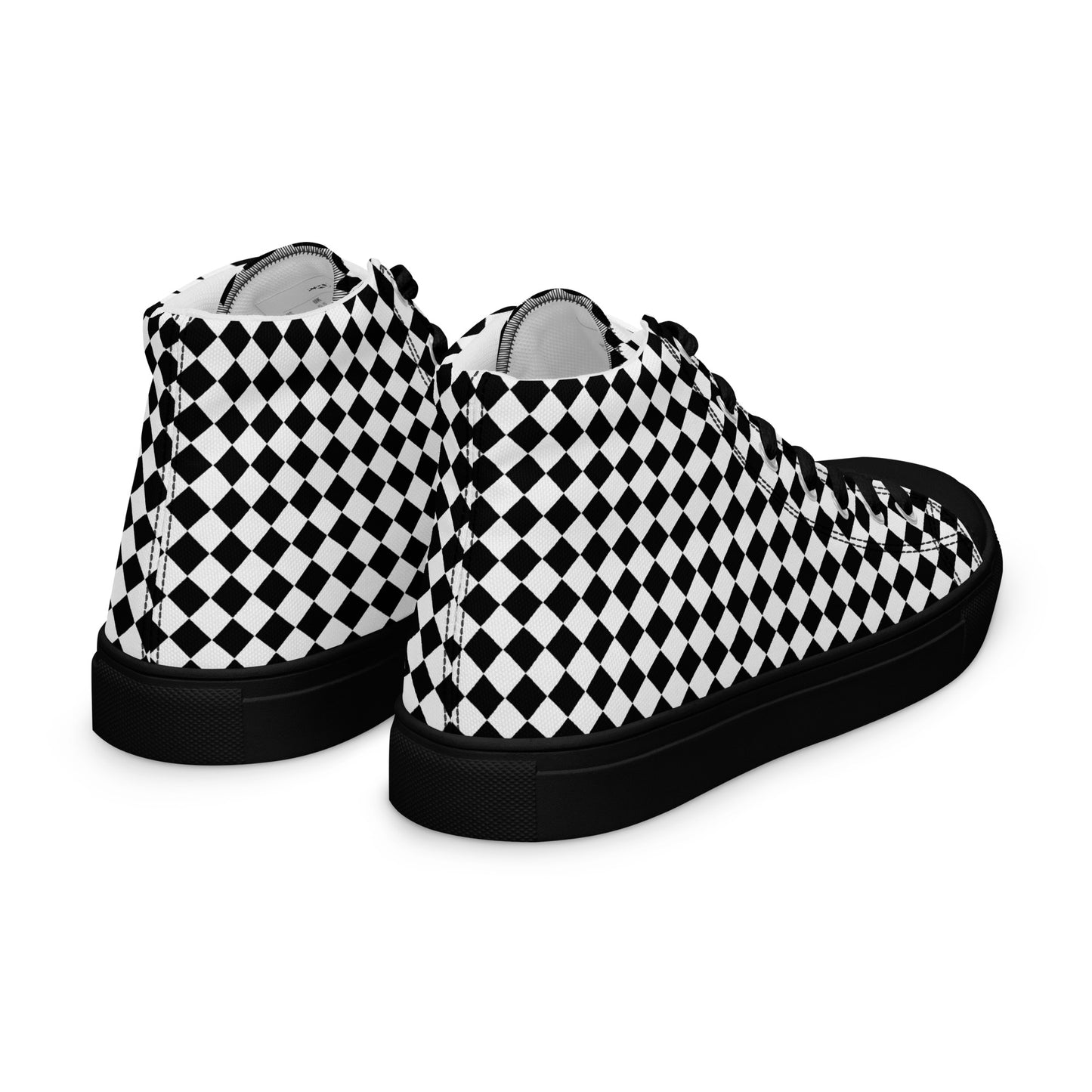 Women’s high top canvas shoes-Checkered black