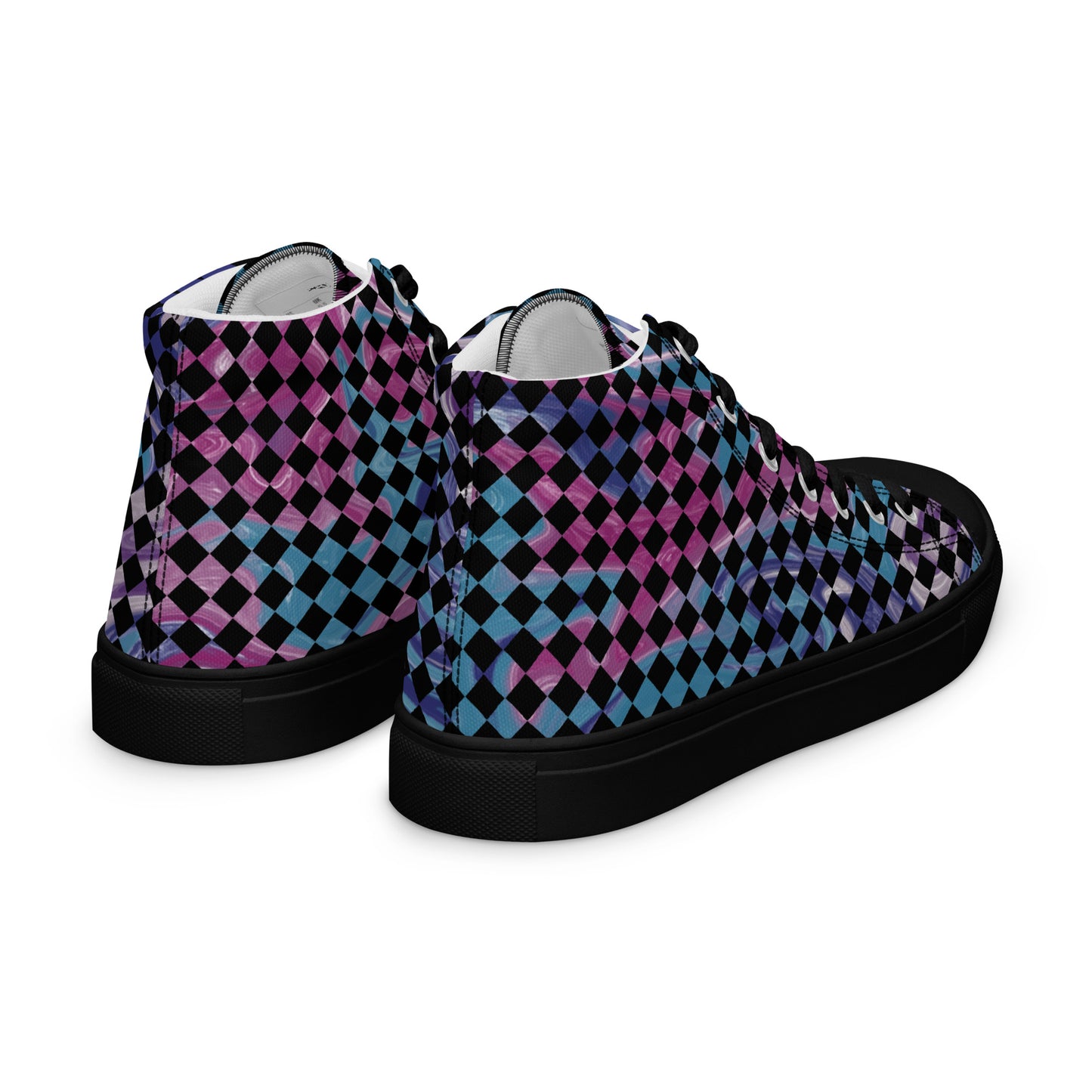 Women’s high top canvas shoes-Tie Dye checkered