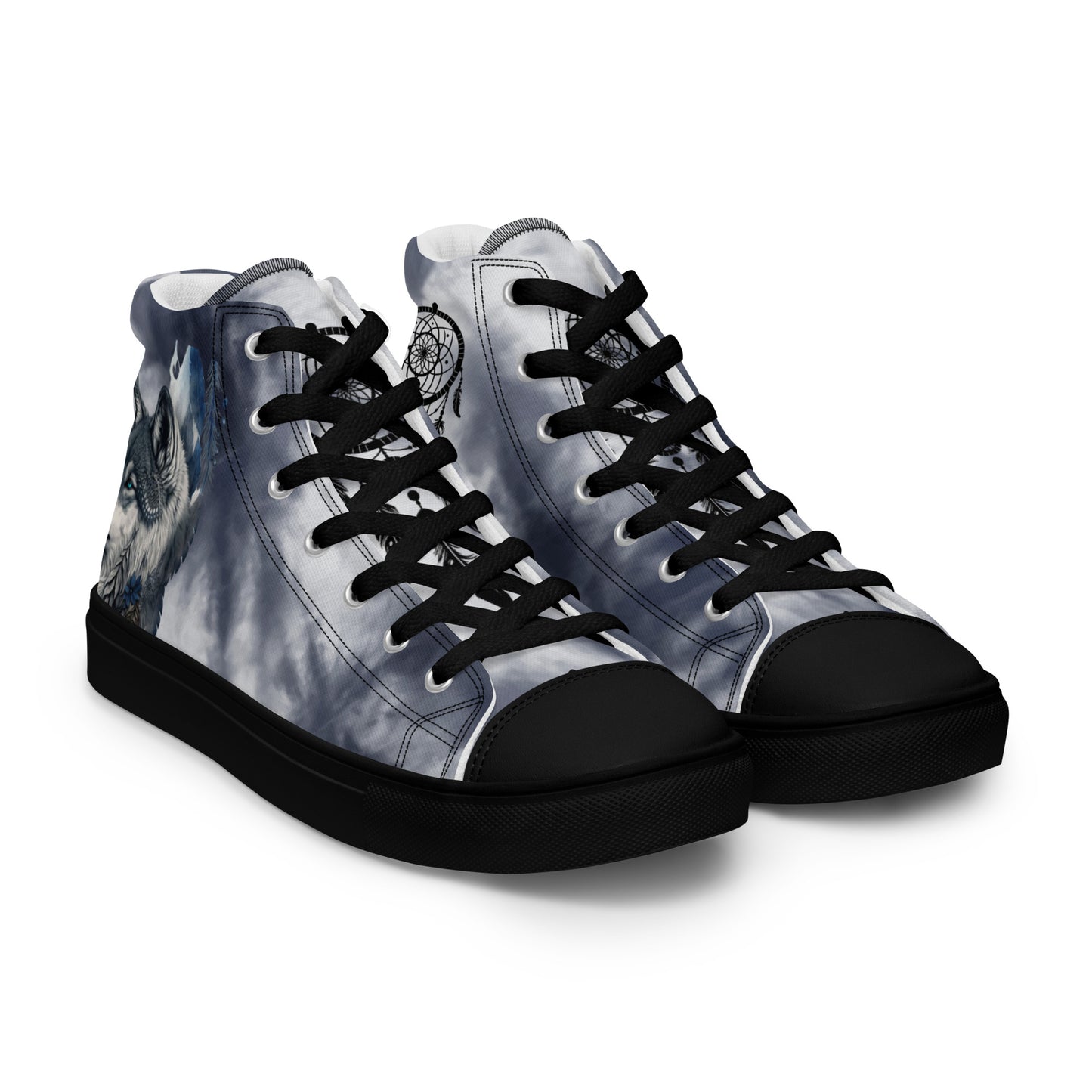 Women’s high top canvas shoes-Wolf & dream catcher